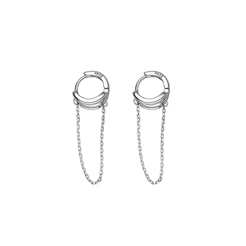 new asymmetry jewelry 925 sterling silver earrings feather tassel chain line hoop earring for women