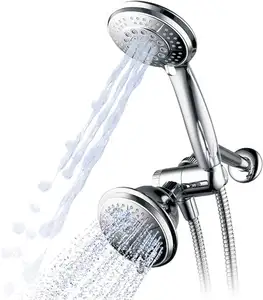 Handheld Showerhead & Rain Shower Combo. High Pressure 24 Function 4" Face Dual 2 in 1 Shower Head System with shower hose