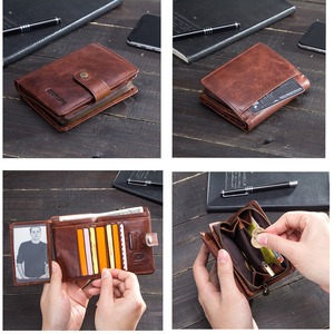 Portafoglio Bifold da Uomo Contact's Dropship Vintage in Vera Pelle con Protezione RFID Portafoglio Grande Capacità con Portamonete a Cerniera - Product Image 3