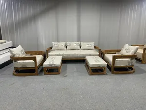 Nouveaux meubles de patio extérieur meubles en bois de jardin avec coussin canapé meubles en teck ensemble de canapés de loisirs