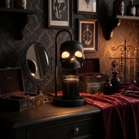 Totenkopf-förmige Kerzenwärmer-Lampe mit 4-stufigem Dimmer und 2-8 Stunden Timer für Gothic Halloween Heimdekoration