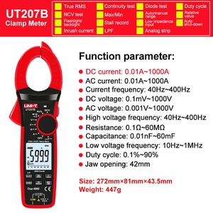 UNI-T UT207B แคลมป์มิเตอร์ดิจิตอล True RMS วัดกระแสไฟฟ้า AC 1000A 1000V LPF 6000 พร้อมไฟแบ็คไลท์ ไฟฉาย และมัลติมิเตอร์ - Product Image 2