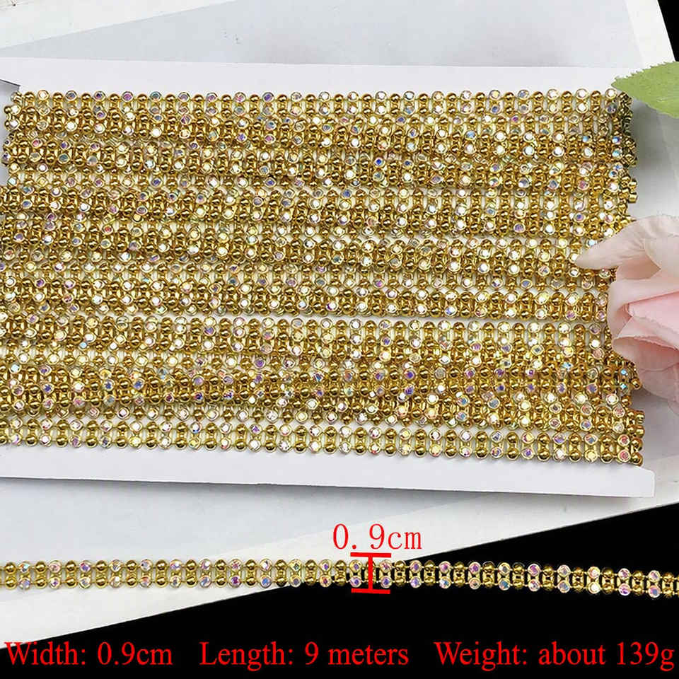 New 0.9cm Rhinestone Chain Woven Lace Trim DIY for Collar Accessories ...