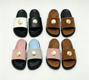 Sandales de plage ouvertes en PU avec détail bouton doré, semelle en caoutchouc antidérapante, sandales décontractées d'été pour hommes - Product Image 1