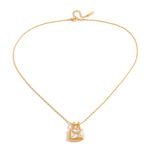 <b>Square</b> Zircon 18K Stainless Steel Necklace Bezel Setting Geometric Pendant Daily Wear - Product Image 5