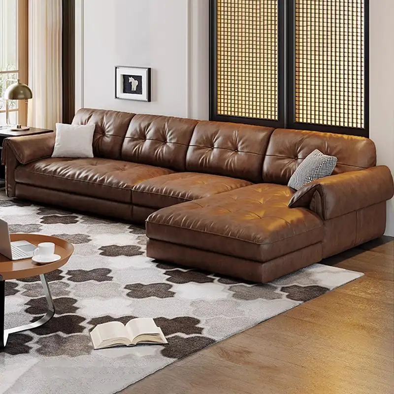Nuevo diseño italiano Hotel Interior Muebles PU cuero sofá Estilo Vintage sofá conjunto