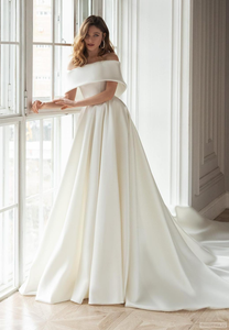 Vestidos De Novia A-Line Wedding Dress Off the Shoulder Simple Robe De Mariage Boat Neck Satin <strong>Trouwjurk</strong> Bride Dresses - Product Image 4