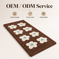 Tapis tufté vintage bleu caramel à motifs floraux pour chambre à coucher, tapis antidérapant floqué, résistant à la saleté et facile à nettoyer