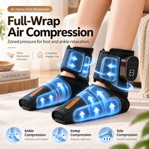 Masajeador de pies inalámbrico con compresión de aire, calefacción, alivio para el tobillo y la planta del pie, botas de masaje envolventes, recargable por USB - Product Image 1