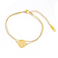 Bracelet élégant et simple à double couche en acier inoxydable avec maillons géométriques, pendentif plaqué or 18 carats avec le caractère 'Fu', cadeau élégant