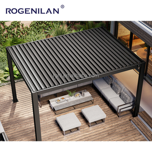Rogenilan Gazebo en aluminium noir avec portes coulissantes en verre Patio jardin pergola de toit motorisée électrique - Product Image 4