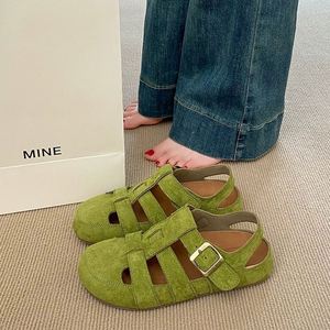 Retro Forest Closed Toe Mule Slippers 2025 Summer Hollow Out Woven Two Wear Soft Flat Pig Cage Casual <b>Sandals</b> - Product Image 2