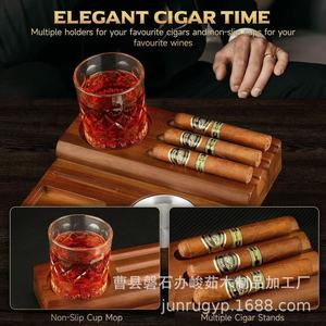 Wooden Cigar Ashtray With Cutter And <b>Lighter</b> Storage For Home Use - Product Image 4