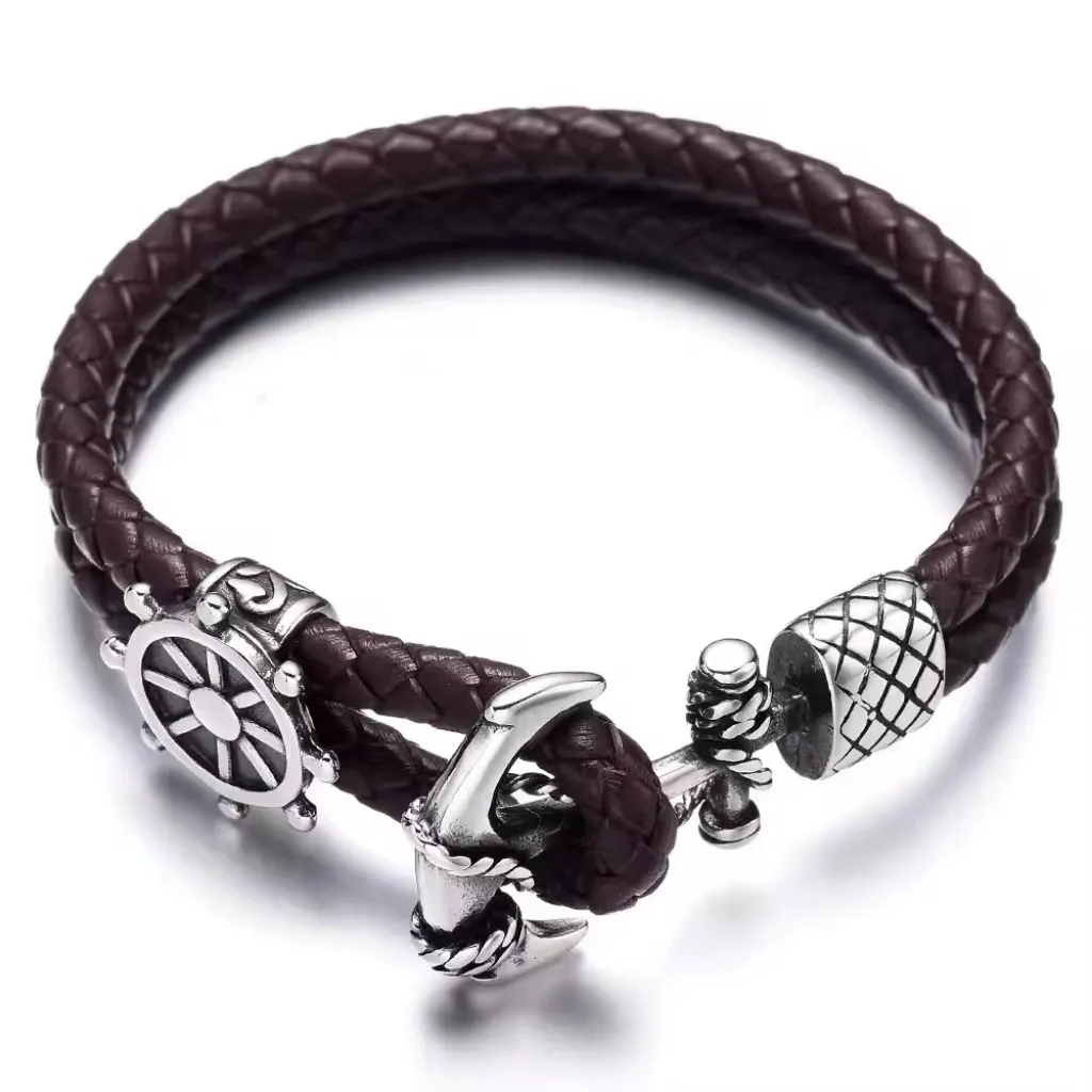 316l in acciaio inox bussola Bead ancoraggio connettore charm vera pelle da uomo e da donna braccialetti bracciali gioielli