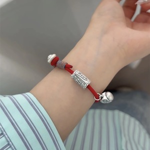 999 Pure Silver Red <b>Rope</b> <b>Bracelet</b> Heart Shape Auspicious Ingot Pattern Unisex Gift Jewelry - Product Image 2