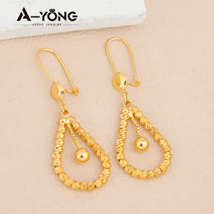 Pendientes Colgantes con Cuentas de Oro, Chapados en Oro de 21k, Estilo Dubái, Joyería para Mujer, para Eventos y Fiestas - Product Image 3