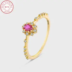 New Fashion 925 Sterling Silver Ruby Gold Ring For Women Crystal Ladies Wedding Engagement Jewelry For Women