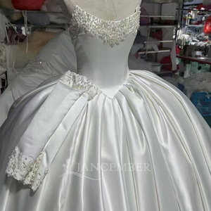 Wx70 Ivory Bridal Ball Gown Strapless Soft Satin <b>Wedding</b> Dresses Ball Gown Long Cathedral Train For Women Jancember - Product Image 3