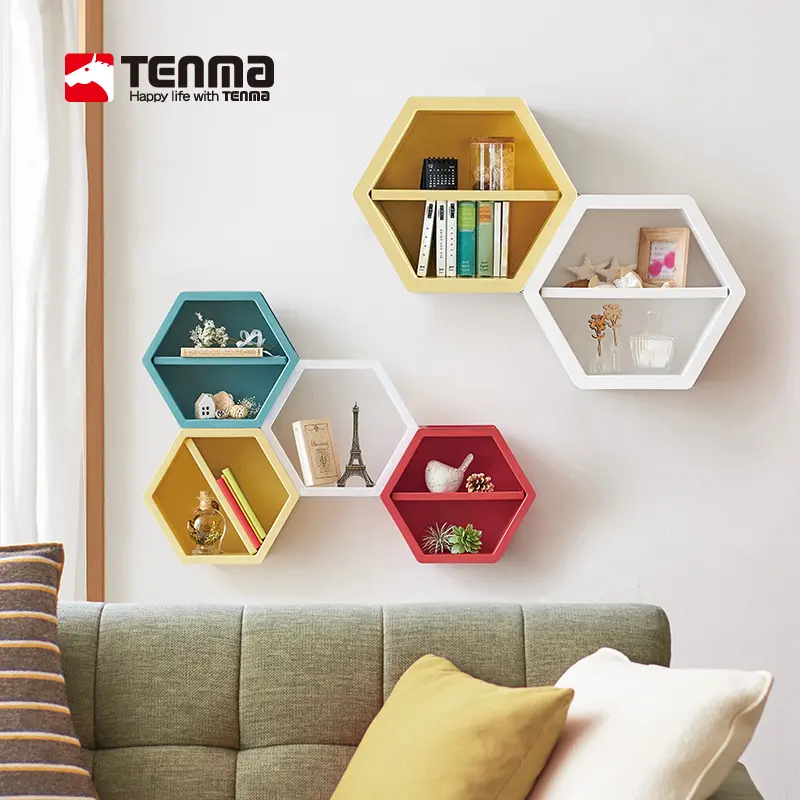 TENMA Nordic Decorative Wall-mounted Hanging Stackable Boxes hexagon Home Storage Box