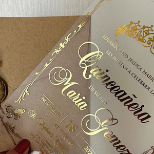 Carte d'invitation à un anniversaire personnalisé floral de princesse seize ans carte d'invitation roses en acrylique transparent avec enveloppe et sceau de cire - Product Image 5