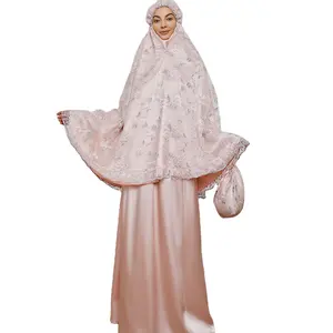 Bộ Đồ Ren Thêu Màu Hồng Thời Trang Mới Cho Nữ Thổ Nhĩ Kỳ Hồi Giáo Khiêm Tốn Khăn Trùm Đầu Abaya Trang Phục Nữ Truyền Thống