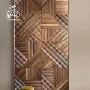 MUMU 3D Artist Interior Decorative Carved Fluted Vertical Wooden Slats Pine Solid Wood Wall Panel
