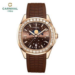 CARNIVAL 41 毫米椭圆形机械手表，不锈钢表壳，橡胶表带，豪华冰晶镶嵌表壳 - Product Image 1