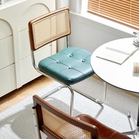 Chaise de salle à manger en rotin de style nordique rétro avec coussin, durable, écologique, design moderne, pieds en métal, pour la maison, le bureau, le bar, l'appartement, le café