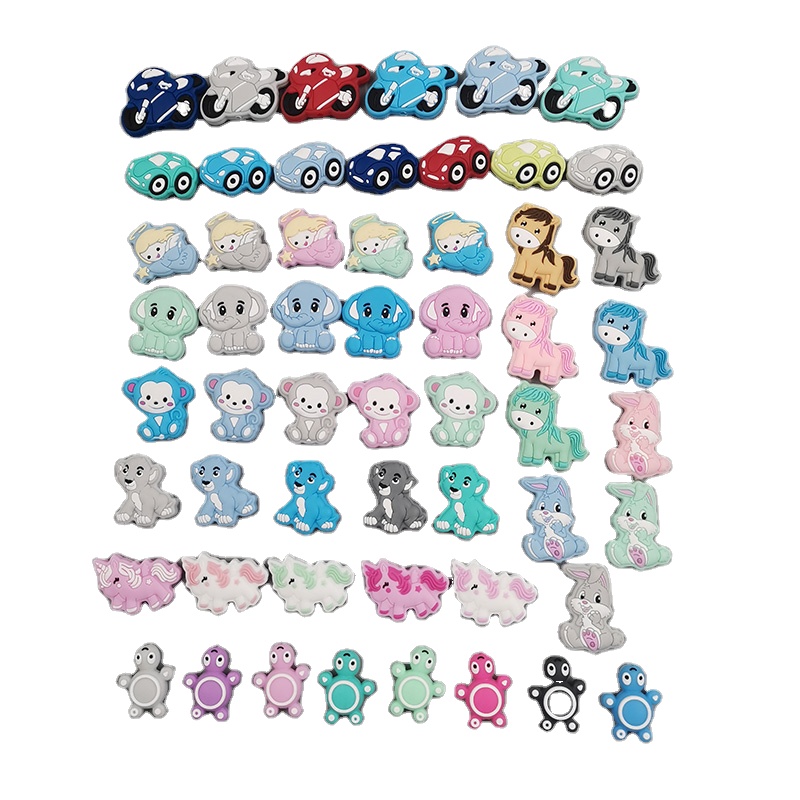 Mixed Animal Silicone Beads, Baby Teething Beads, Food Grade, DIY Soothing, Wholesale