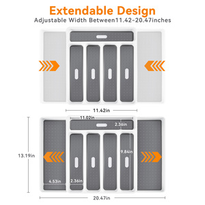 Organisateur de tiroir à couverts extensible en acier inoxydable, 7 compartiments, plateau à couverts simple réglable, tapis antidérapant, pour salon - Product Image 5
