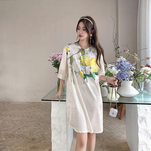 Yaoyueエレガントなナショナルスタイルの女性のラウンジウェア新しい中国サテンナイトドレス弾性ウエスト夏アイスシルク薄いパジャマ用 - Product Image 6