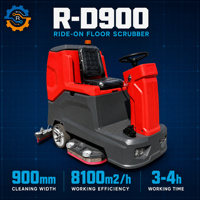 Nettoyeur de sol professionnel électrique autoporté ROD 900 mm 8100 m²/h à double brosse pour centres commerciaux et parkings