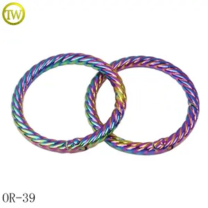 Wholesale swimwear accessory circle rings nickel free rainbow plated metal pattern buckle for handbags