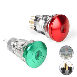 16/19/22mm Metal Mushroom Head Push Button Switch with LED, Momentary/Reset/Latching, Pin Terminal, Start Button - Product Image 2