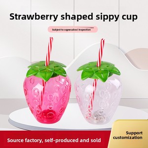 Vaso de Plástico PET de 500 ml con Tapa y Pajita, Diseño de Fresa, Apto para Alimentos, Ecológico, Libre de BPA, para Fiestas y Regalos Infantiles, Venta al Por Mayor ZB - Product Image 1