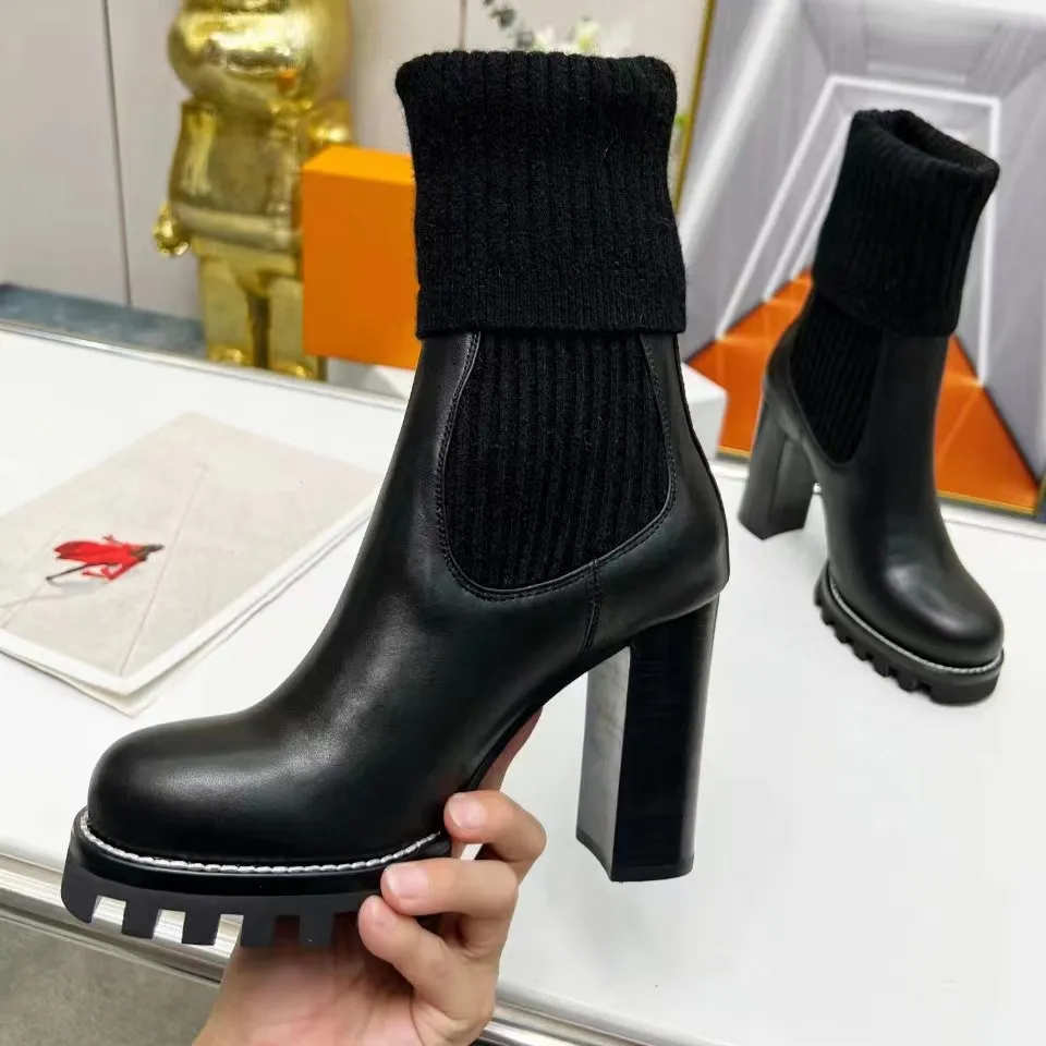 Botines de diseñador de lujo para mujer, botas de piel auténtica con tacón, calidad superior, precio de fábrica