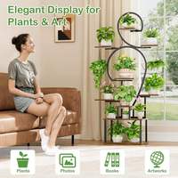 Étagère à fleurs moderne de style européen à 9 niveaux, lampe de culture intérieure, en fer et bois, pour salon, rangement de plantes vertes à domicile