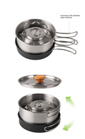 Set Peralatan Masak Camping Stainless Steel Portabel, Wajan Anti Lengket, Panci Sup, Perlengkapan Masak Outdoor untuk Tur Mengemudi Sendiri, Hiking, Piknik