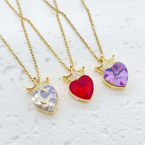 Collares con Colgante de Corazón de Piedra en Oferta, Collar con Corona de Corazón, Collar con Colgante de Corona de Corazón para Mujer - Product Image 1