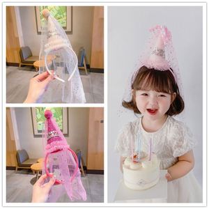 Vendita calda per bambini Happy Birthday fascia per capelli in pizzo accessori per capelli per bambine Party principessa velo corona copricapo - Product Image 3