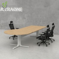 Bureau de direction modulaire en forme de T avec rangement intégré, armoire credenza et plateau de table en D arrondi, écologique