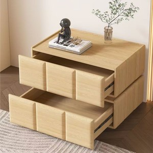Table de chevet double couche en bois massif avec tiroirs de rangement pour chambre à coucher, design moderne et simple, style luxe léger - Product Image 1