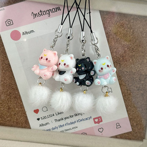 Pendentif chat perlé, chaîne de sac motif cœur 'Sweet Girl', pendentif boule de fourrure chaton, cordon de téléphone portable motif dessin animé avec matériau plastique - Product Image 3