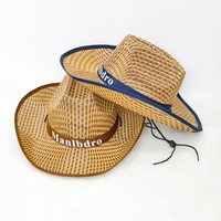 Chapeau de cowboy en paille respirant à large bord avec sangle de menton réglable pour activités de plein air, pêche et randonnée