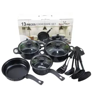 Ensemble de marmites ustensiles de cuisine casseroles et poêles batterie de cuisine antiadhésive 13 pièces avec boîte-cadeau fonte forgé aluminium métal