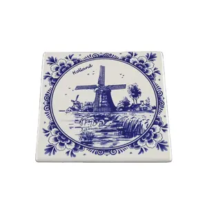 1975 Vintage-Royal Delft-Porzellan Fles - Delft Blaue Platte mit Dekoration Hand bemalte Windmühle