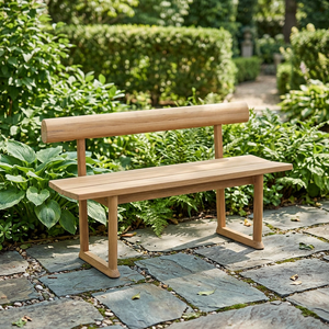 Banc de jardin en teck massif de qualité supérieure, dossier circulaire en rondins, chaise de patio sans accoudoirs, deux places - Product Image 3