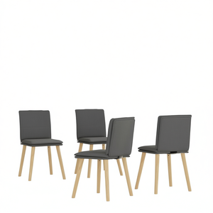 Set di 4 sedie da pranzo in ecopelle grigio scuro con gambe in legno, design moderno per l'arredamento della sala da pranzo di casa - Product Image 1
