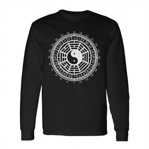 Feng Shui Bagua <b>Map</b> Yin Yang Taoist Symbol Long Sleeve T-Shirt Adult Unisex Black - Product Image 2