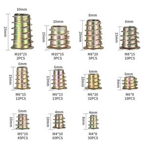 Zinc Plated <strong>Threaded</strong> Inserts Nuts Assortment Tool Kit 11 Sizes Metric M4/M5/M6/M8/M10 Hex Socket Drive Furniture Screw-in <strong>Wood</strong> - Product Image 3
